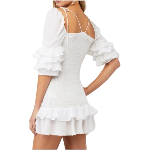 FOR LOVE & LEMONS | NWT Bora Bora Ruffled Mini Dress | White Eyelet Sweetheart S - Picture 3 of 13